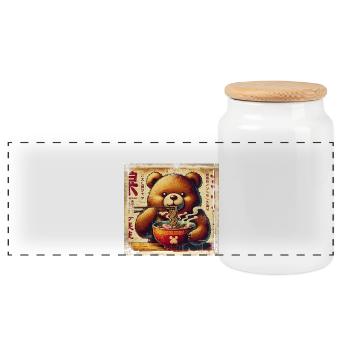 Bär Ramen Vintage Poster Style - Panorama Keksdose mit Holzdeckel - Weiß - Vorne