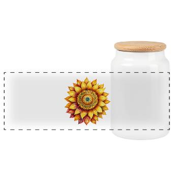 Sunflower Mandala - Panoramic Cookie Jar with Wooden Lid - white - Front