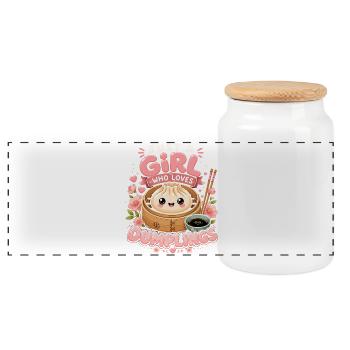 Nur ein Mädchen, das Dumplings liebt | Vintage Kawaii - Panorama Keksdose mit Holzdeckel - Weiß - Vorne