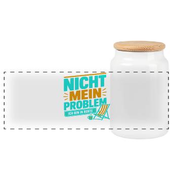 Nicht Mein Problem Ich Bin In Rente  – Rentnerwitz - Panorama Keksdose mit Holzdeckel - Weiß - Vorne
