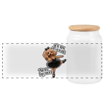Flauschig, elegant und nicht freundlich - Panorama Keksdose mit Holzdeckel - Weiß - Vorne