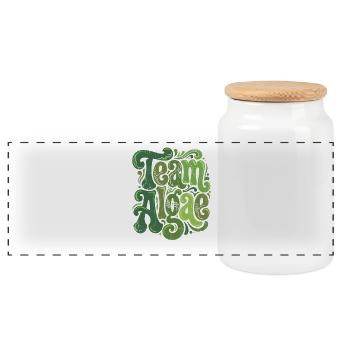 Team Aloe Green Plant Motifs - Panoramic Cookie Jar with Wooden Lid - white - Front
