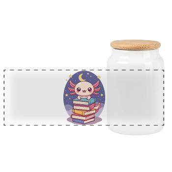 Axolotl Reading Bookworm Book Bookworm Bookworm - Panoramic Cookie Jar with Wooden Lid - white - Front