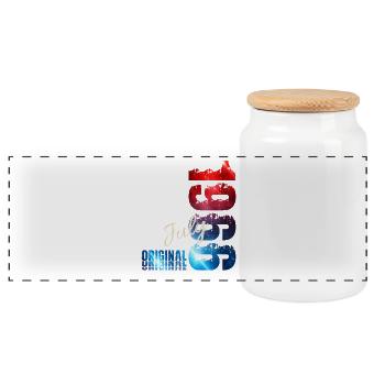 60. Geburtstag Geschenk Original Juli 1966 - Panorama Keksdose mit Holzdeckel - Weiß - Vorne