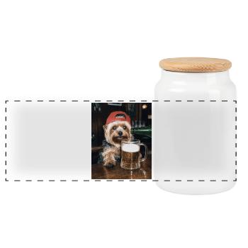 Yorkshire Terrier, Bier, Meme, Lustiges Foto - Panorama Keksdose mit Holzdeckel - Weiß - Vorne