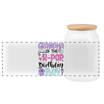 Grandma of The K-Pop Birthday Boy - Panoramic Cookie Jar with Wooden Lid - white - Front