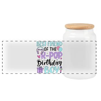 Best Friend of The K Pop Birthday Boy - Panoramic Cookie Jar with Wooden Lid - white - Front