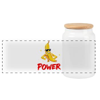 Peel The Power Funny Banana Muscleman Fitness - Panoramic Cookie Jar with Wooden Lid - white - Front