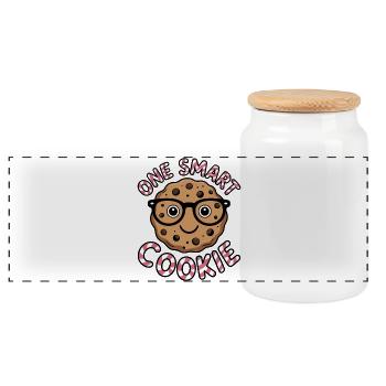 One Smart Cookie - Smart Cookie with Glasses - Panoramic Cookie Jar with Wooden Lid - white - Front
