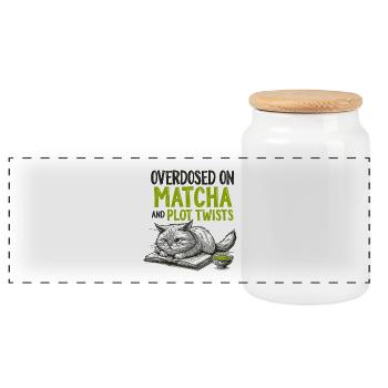 Katzen Buch Matcha Shirt Geschenk für Leseratten - Panorama Keksdose mit Holzdeckel - Weiß - Vorne