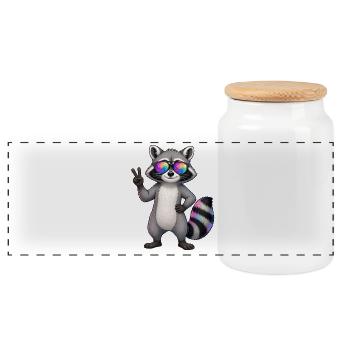 Raccoon with sunglasses and peace sign - Panoramic Cookie Jar with Wooden Lid - white - Front