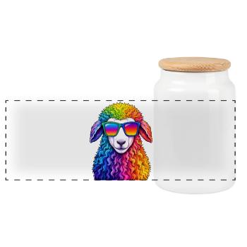 Rainbow Llama with Sunglasses - Panoramic Cookie Jar with Wooden Lid - white - Front