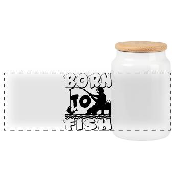 Born to Fish Silhouette - Panoramic Cookie Jar with Wooden Lid - white - Front