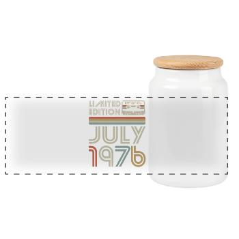 Limited Edition July 1976 Geburtstag Geschenk - Panorama Keksdose mit Holzdeckel - Weiß - Vorne