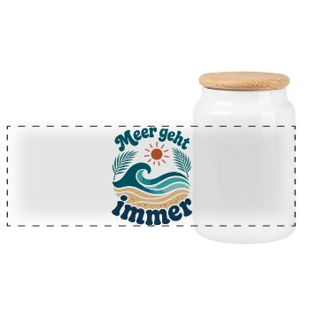 Sea Always Goes Waves Summer Vacation - Panoramic Cookie Jar with Wooden Lid - white - Front