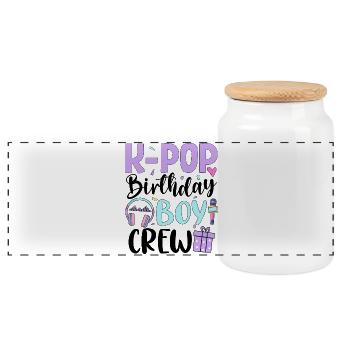K Pop Birthday Boy Crew - Panorama Keksdose mit Holzdeckel - Weiß - Vorne