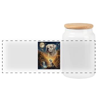 Howling to the Moon American Bulldog - Panoramic Cookie Jar with Wooden Lid - white - Front