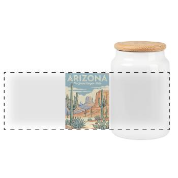 Arizona Desert Retro Poster - Panoramic Cookie Jar with Wooden Lid - white - Front