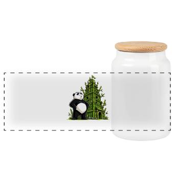 Panda devant un château de bambou - Boîte à biscuits avec couvercle en bois - blanc - Devant