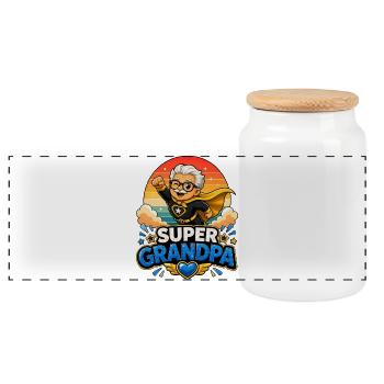 Super Grandpa Superhero Grandpa - Funny Comic Hero - Panoramic Cookie Jar with Wooden Lid - white - Front