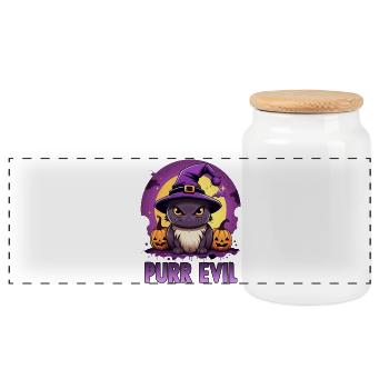Kawaii Chibi Cat Halloween Motif | Anime Manga - Panoramic Cookie Jar with Wooden Lid - white - Front