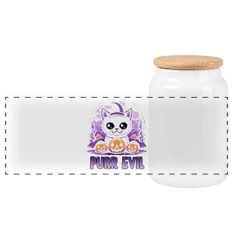 Kawaii Neko Anime Halloween Cat Club - Panoramic Cookie Jar with Wooden Lid - white - Front