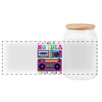 Aucune idée de ce que c’est, de l’humour de fête des années 80 - Boîte à biscuits avec couvercle en bois - blanc - Devant