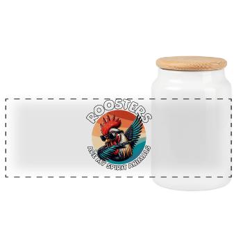Funny Rooster Sayings - Panoramic Cookie Jar with Wooden Lid - white - Front