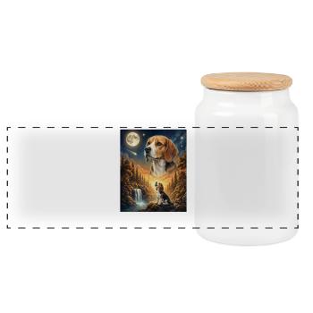 Hurlant à la Lune Meme Chien Beagle - Boîte à biscuits avec couvercle en bois - blanc - Devant