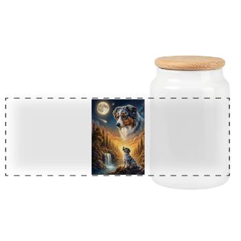 Chien Hurlant à la Lune Berger Australien - Boîte à biscuits avec couvercle en bois - blanc - Devant