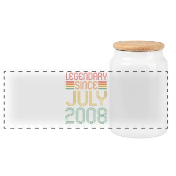 Legendary since July 2008, birthday - Panoramic Cookie Jar with Wooden Lid - white - Front