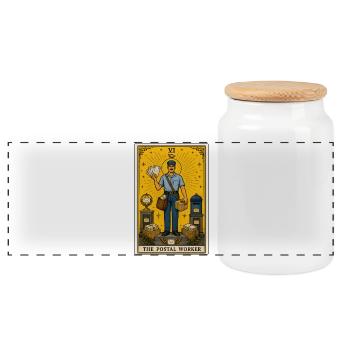 Postzusteller | Briefe Beruf Tarot - Panorama Keksdose mit Holzdeckel - Weiß - Vorne
