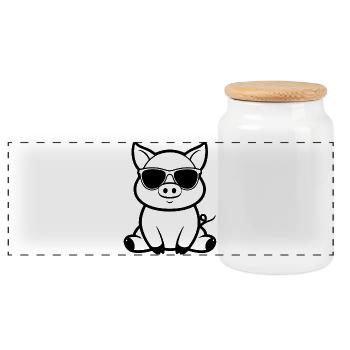pig - Panoramic Cookie Jar with Wooden Lid - white - Front