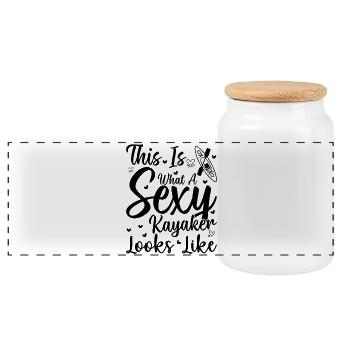 This is what a sexy Kayaker looks like - Kayaker - Panoramic Cookie Jar with Wooden Lid - white - Front