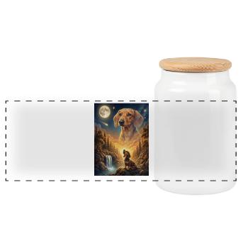 Howling to the Moon Meme Hund Dackel - Panorama Keksdose mit Holzdeckel - Weiß - Vorne