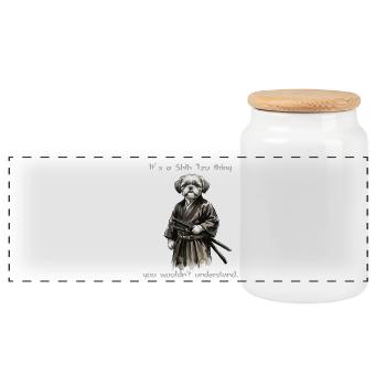 Shih Tzu Samurai Zen - Boîte à biscuits avec couvercle en bois - blanc - Devant