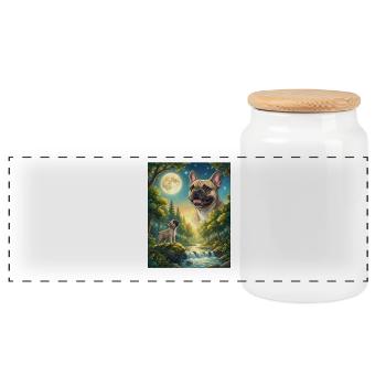 Howling to the Moon Hund Französische Bulldogge - Panorama Keksdose mit Holzdeckel - Weiß - Vorne