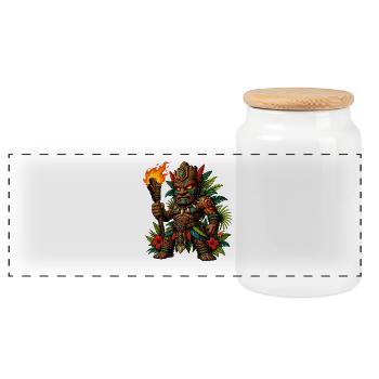 Guerrier Tiki avec Torche de Feu - Boîte à biscuits avec couvercle en bois - blanc - Devant