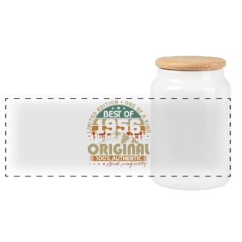 Anniversaire rétro vintage vintage original de 1956 - Boîte à biscuits avec couvercle en bois - blanc - Devant