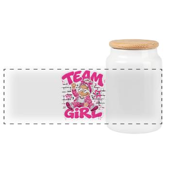 Team Girl Revelation Gender Girl Baby Geschenk - Panorama Keksdose mit Holzdeckel - Weiß - Vorne