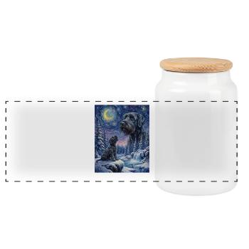 Hurlant au mème de la lune, chien Schnauzer géant - Boîte à biscuits avec couvercle en bois - blanc - Devant