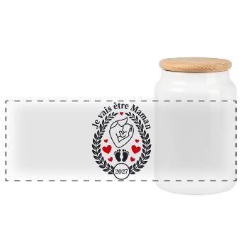 Je Vais Être Maman 2027 Mère Bébé - Boîte à biscuits avec couvercle en bois - blanc - Devant
