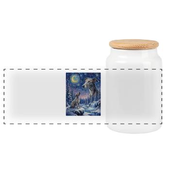 Howling to the Moon Meme Hund Windhund - Panorama Keksdose mit Holzdeckel - Weiß - Vorne