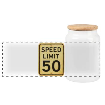 50. Geburtstag Speed Limit 50 - Panorama Keksdose mit Holzdeckel - Weiß - Vorne