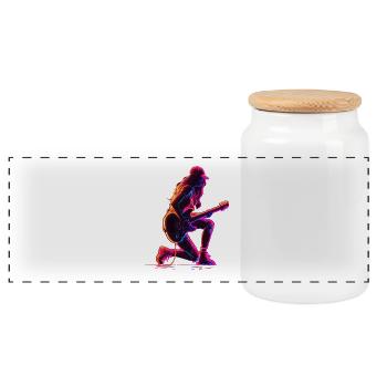 Fille guitariste rétro - Boîte à biscuits avec couvercle en bois - blanc - Devant