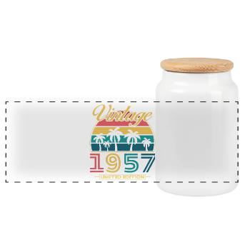 70 Jahre 1957 Vintage-Retro-Geburtstagsgeschenk - Panorama Keksdose mit Holzdeckel - Weiß - Vorne
