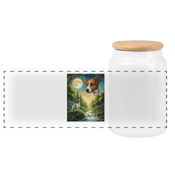Hurler au chien de la lune Jack Russell Terrier - Boîte à biscuits avec couvercle en bois - blanc - Devant