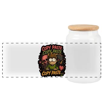 Copy Paste Chaos Kid Zombie Meme - Panoramic Cookie Jar with Wooden Lid - white - Front