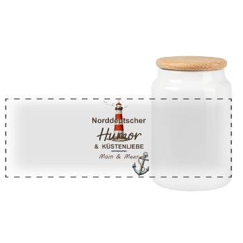 Norddeutscher Humor & Moin & Meer |  - Panorama Keksdose mit Holzdeckel - Weiß - Vorne