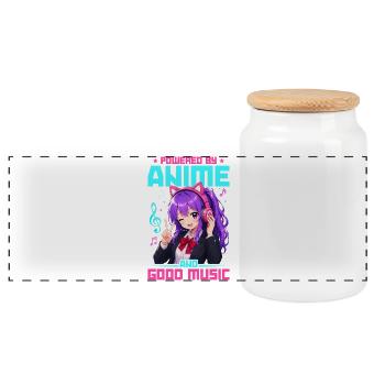 Anime et musique Chibi - Boîte à biscuits avec couvercle en bois - blanc - Devant